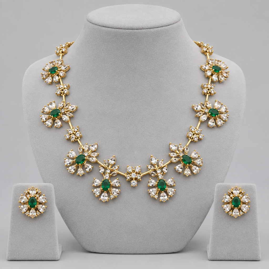 Emerald Victoria AD Stone Necklace Set