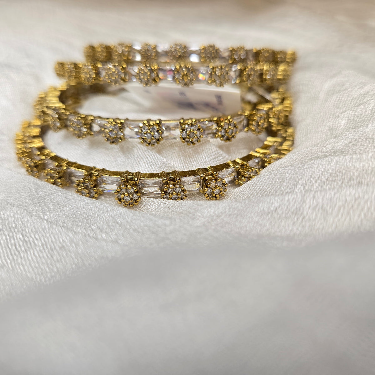 Gold-Plated AD Stone Floral Cluster Bangles (4 Pieces)