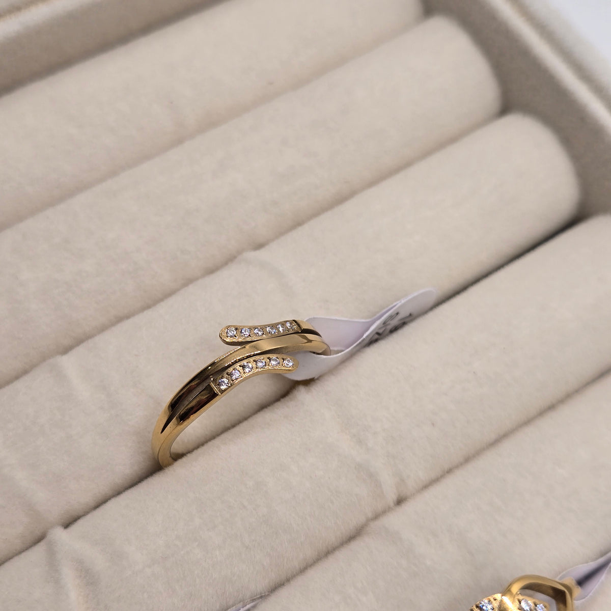 Gold-Toned Crossover Ring with Clear Stone Details