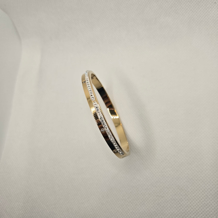 Gold-Toned Slim Bangle with Clear Stone Detailing