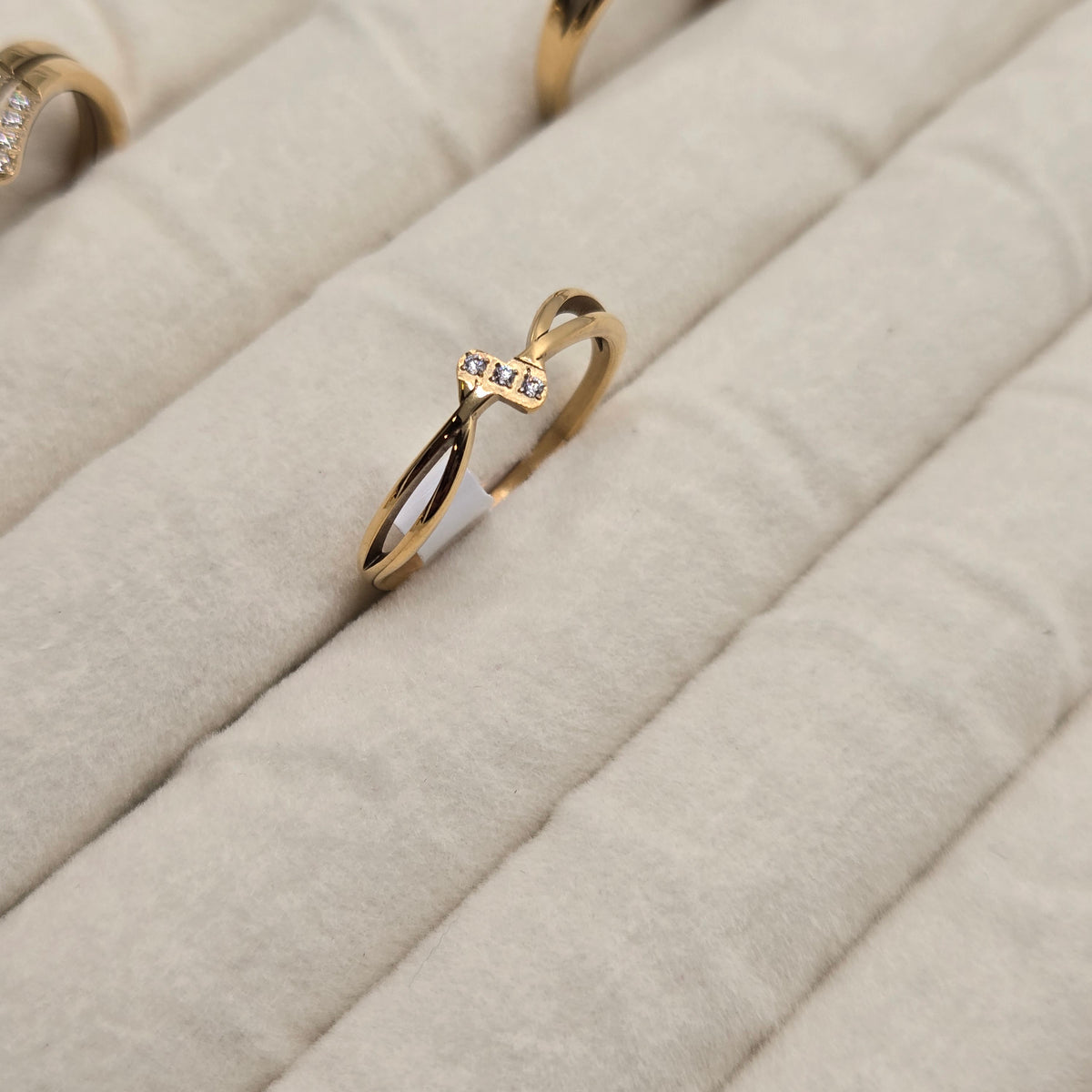 Gold-Toned Open Loop Ring with Stone-Set Centre
