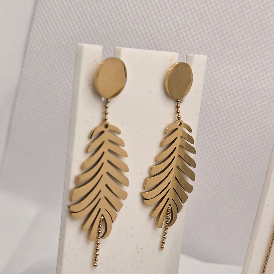 Gold-Toned Feather Statement Drop Earrings