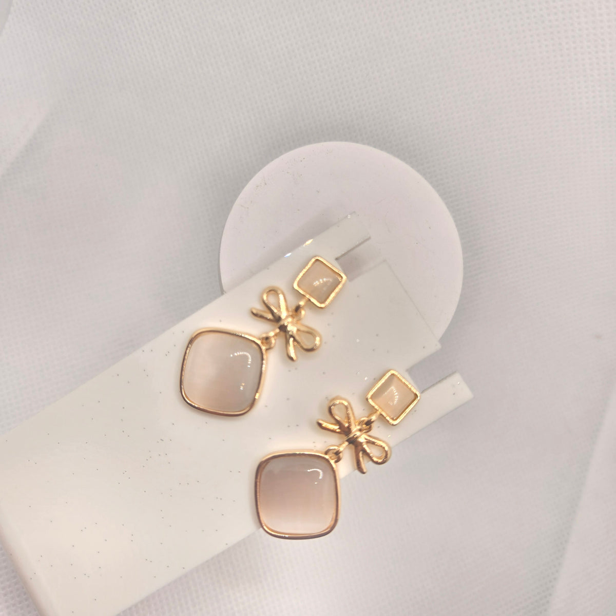 Cream Square and Flower Link Drop Earrings