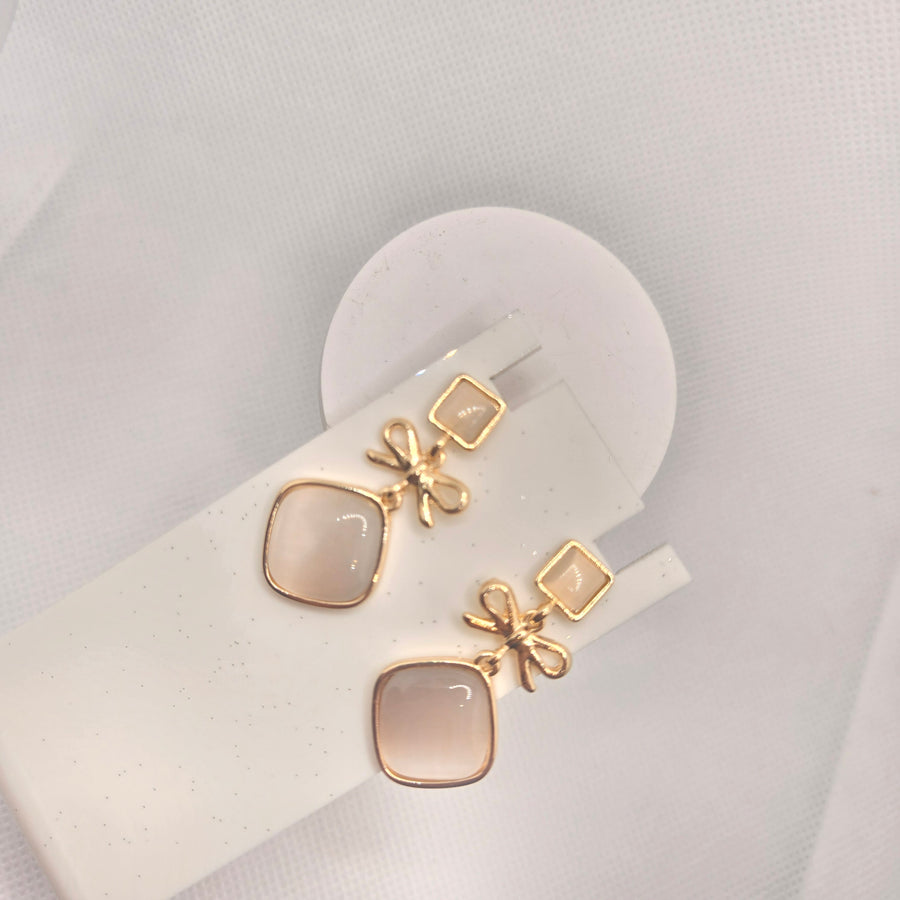 Cream Square and Flower Link Drop Earrings