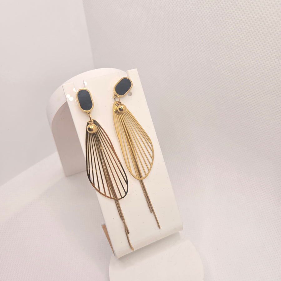 Black and Gold-Toned Teardrop Openwork Earrings