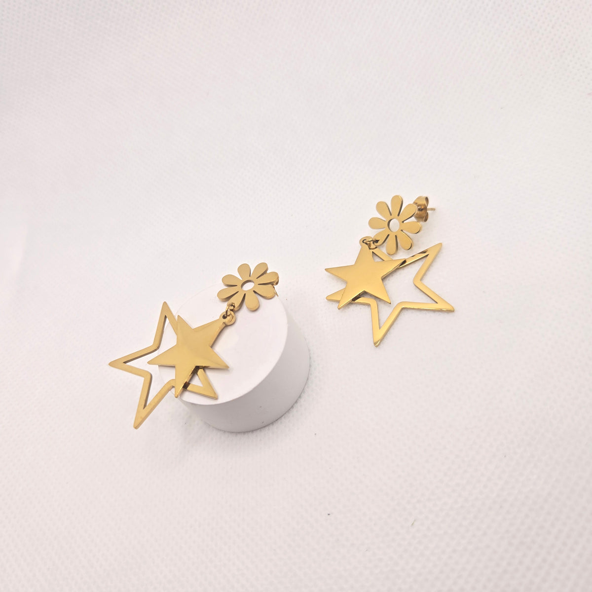 Gold-Toned Flower and Double Star Drop Earrings