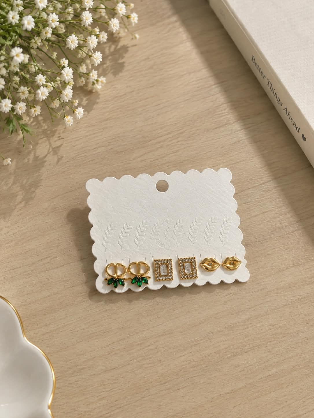 Green Charm and Geometric Stud Set (3 Sets)