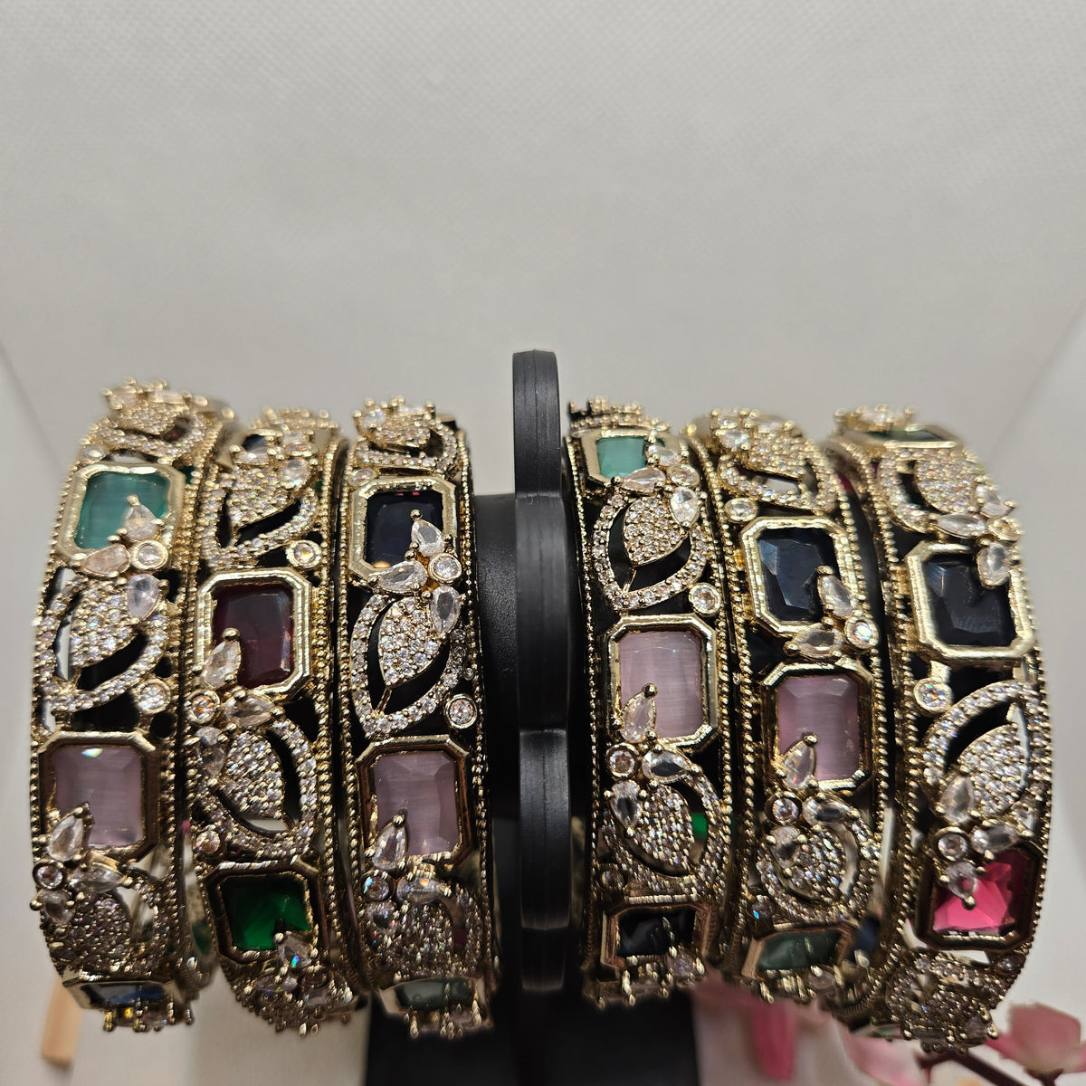 Victorian-Finish Multicolor AD Stone Bangles (2 Pieces)