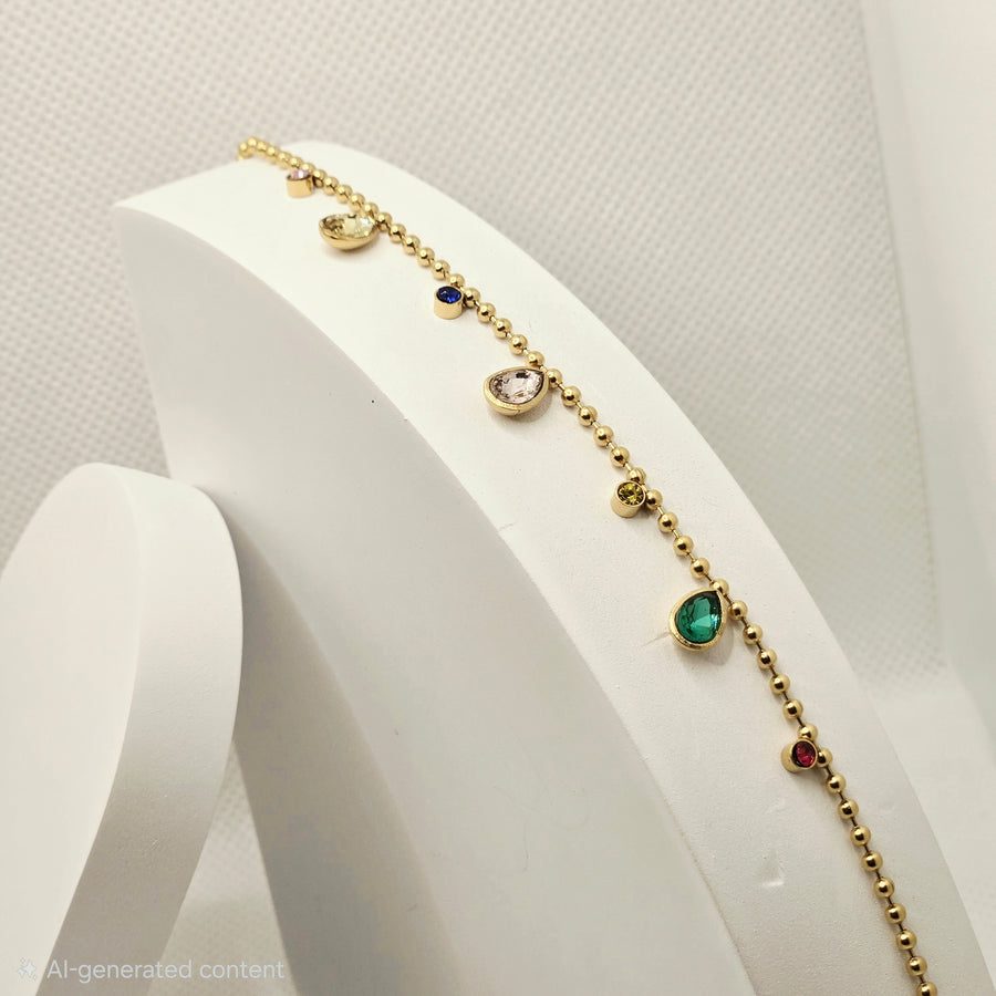 Gold-Plated Ball Chain Bracelet with Colourful Charms