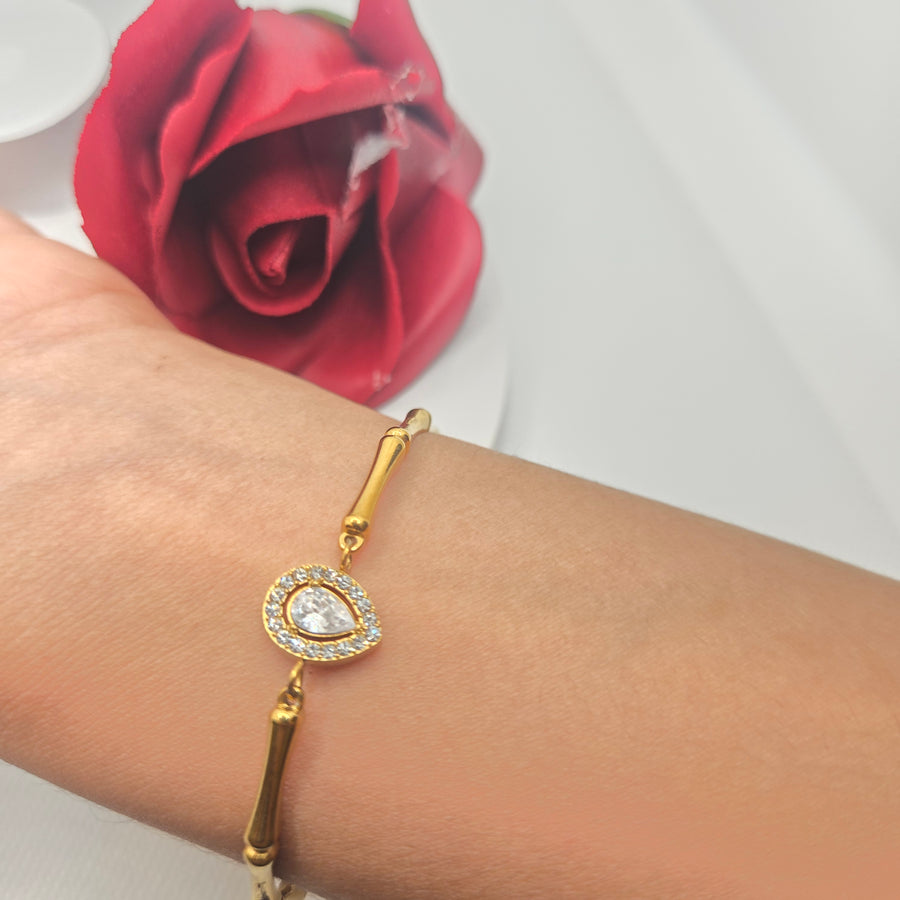 Gold-Toned Bamboo-Style Bracelet with Pear-Shaped Detail