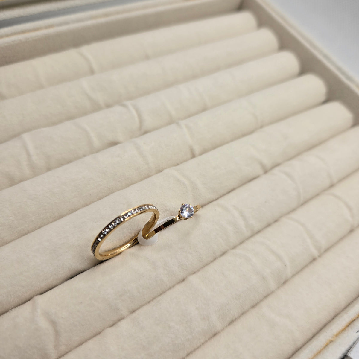Gold-Toned Open Swirl Ring with Clear Stone Accent