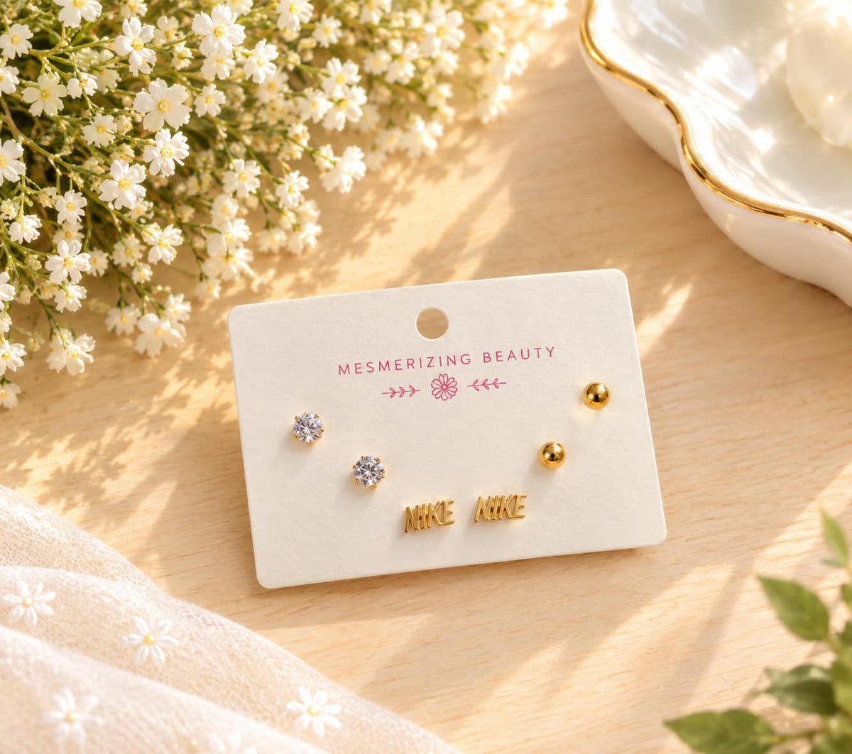 Clear Stone, Ball and Motif Stud Set (3 Sets)