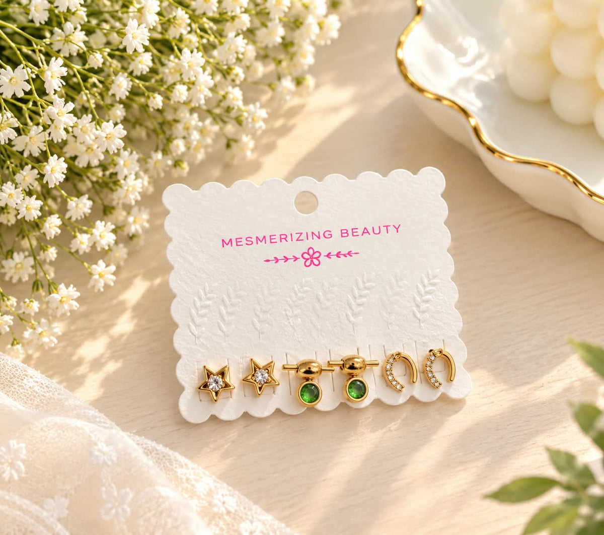 Mixed-Size Star, Heart and Hoop Earring Set